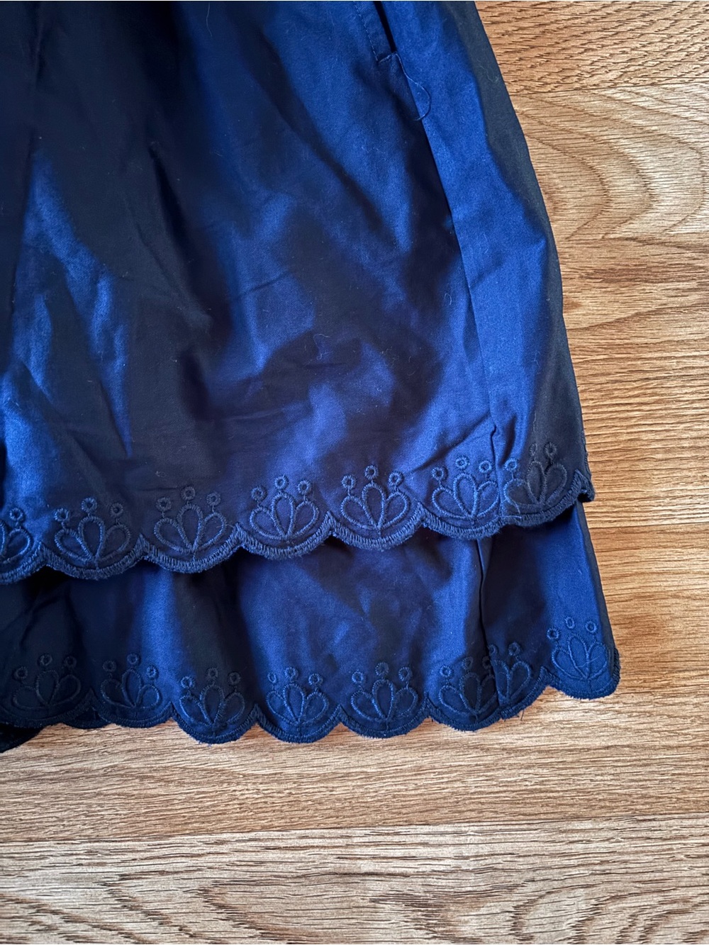 NWT Smocked Tiered Navy Blue Babydoll Sleeveless Dress Scalloped Hem - Picture 7 of 7